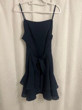 Dotti Navy Spaghetti-Strap Tie-Front Ruffle Mini Dress